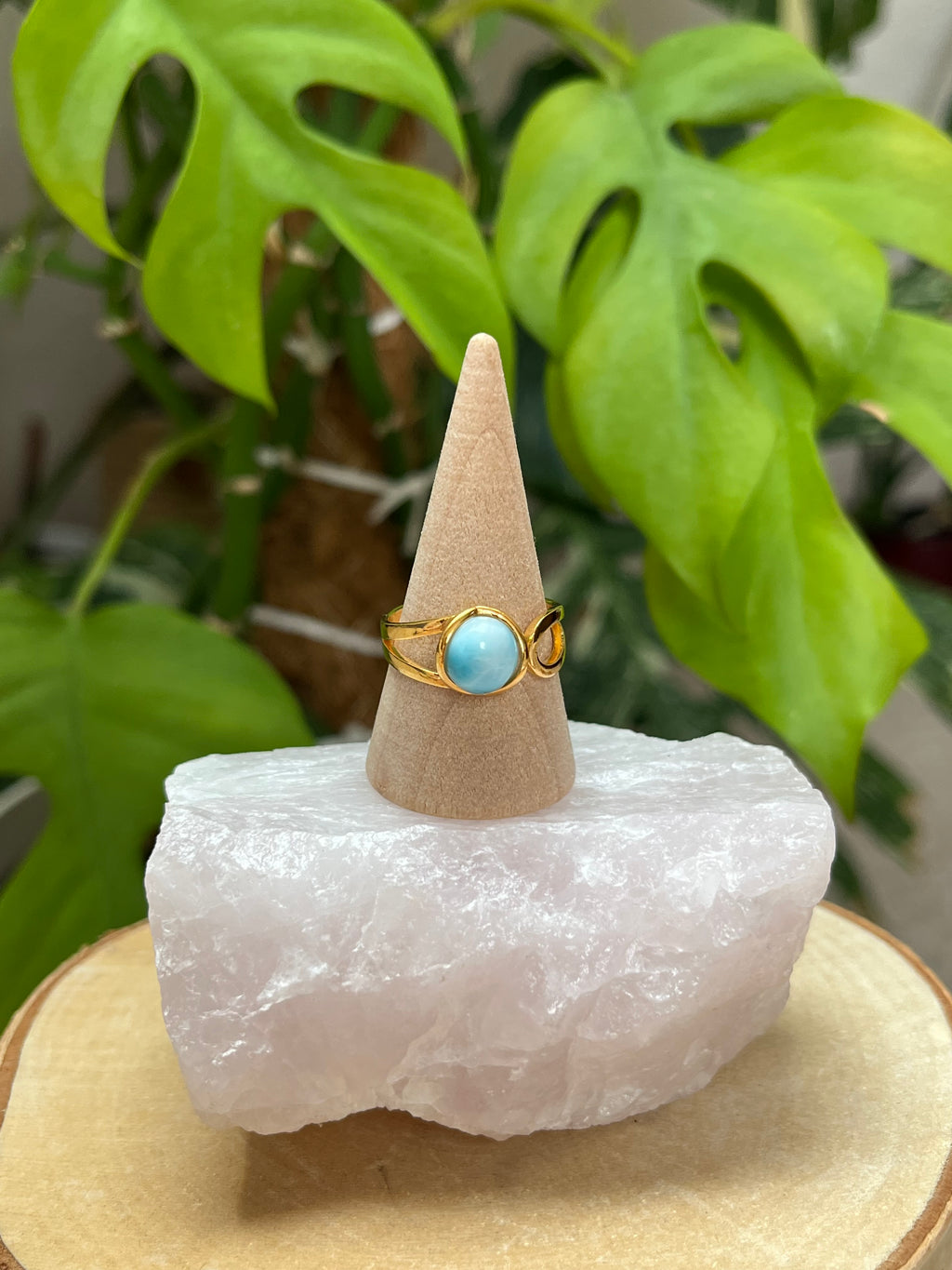 Larimar Ring 925 Silber vergoldet verstellbar