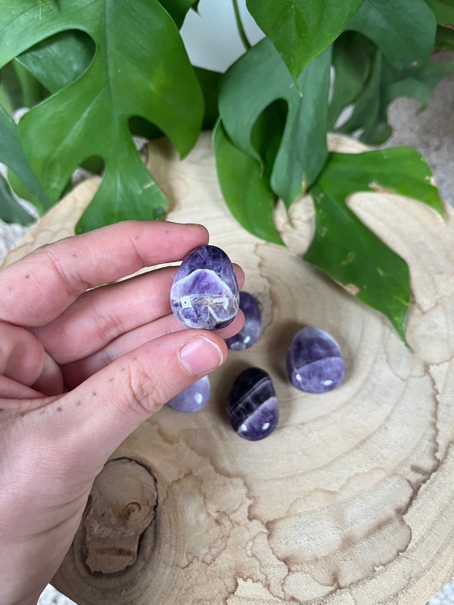 Amethyst Trommelsteine gebohrt