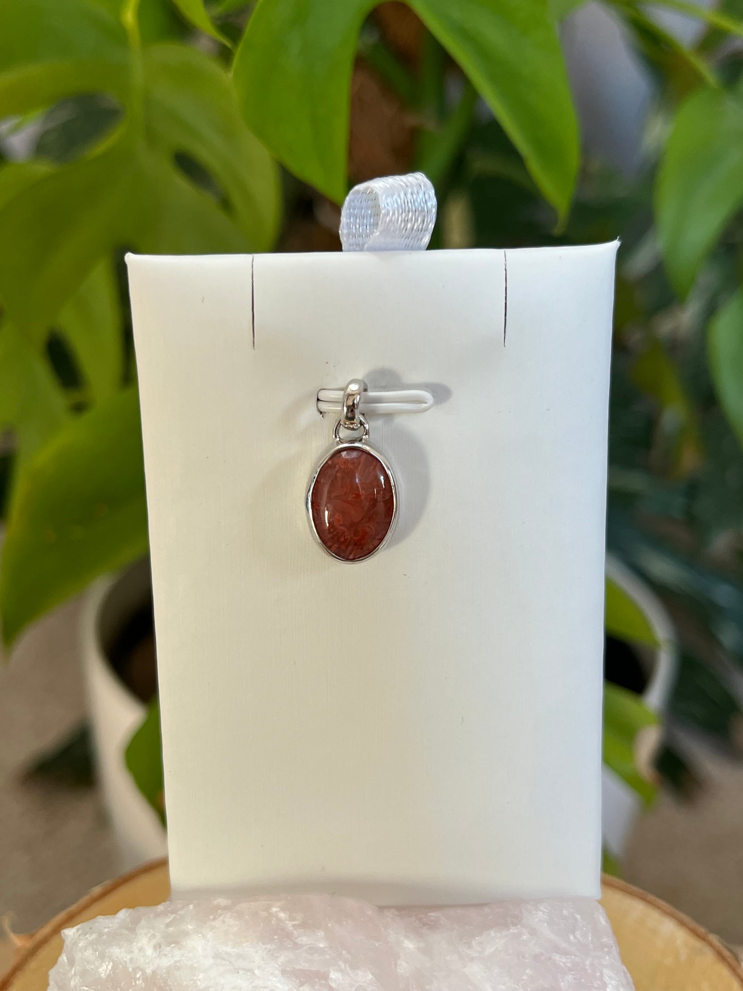 Rote Hornkoralle Kettenanhänger – 925 Sterling Silber Fassung